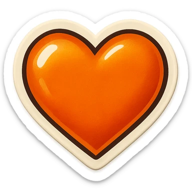 retro sticker style orange heart with a white outline sticker