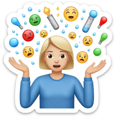 create an emoji of a gender neutral person juggling lots of work looking very stressed out sticker