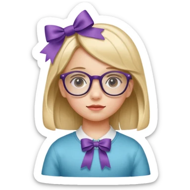 little girl with ribbon hairclip, wearing glasses sticker