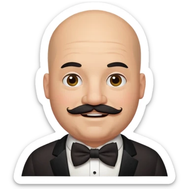 fat Bald guy with thick black mustache & bow tie sticker