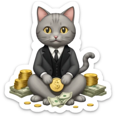 cat mafia corleone sitting on money sticker