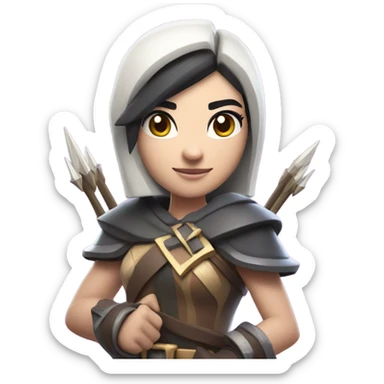 Clash royale the tower princess , white skin , black hair with bow and 3 arrows sticker