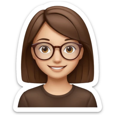 A girl with straight brown hairs and beige roundish glasses sticker