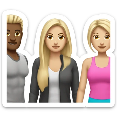 Sandy blonde hair personal trainer with two clients sticker