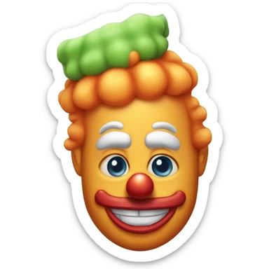 Clown with orange horn-like hair puffing on either side of his cakey white head sticker