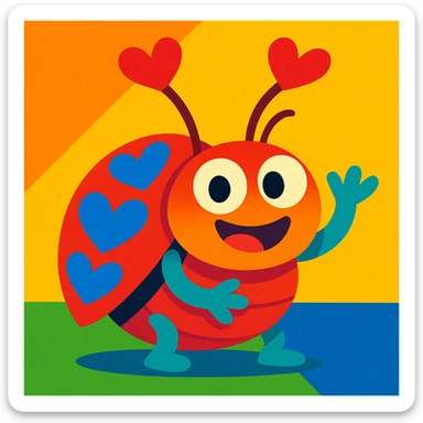 a whimsical love bug, vibrant colors, playful expression sticker