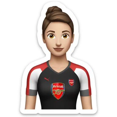 Pretty white woman with short brown hair wearing an Arsenal jersey and black leggings sticker