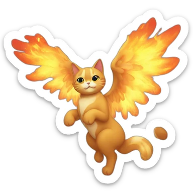Gato con alas en un cielo de fuego sticker