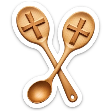 Two wooden spoons hitting each other with their flat sides, creating a cross-like shape with their handles, forming an intricate and striking visual sticker
