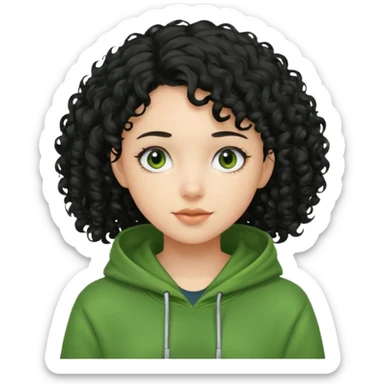Girl with black curly hair and green hoodie  sticker