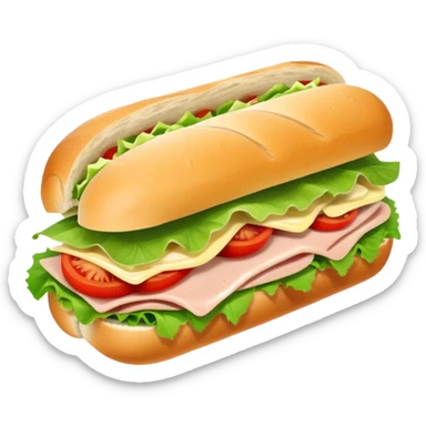sandwich with turkey, lettuce, pickles, mayonnaise, and tomatoes on a baguette sticker
