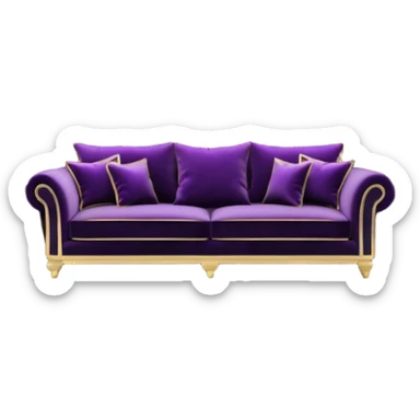 Luxurious black marble living room with gold and white accents and with a purple accented pillow  sticker