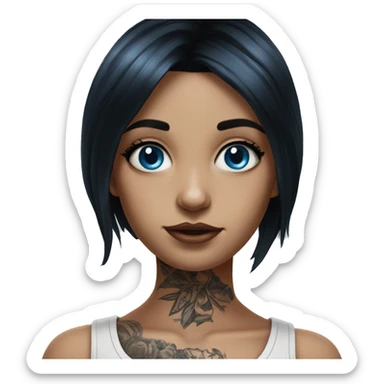 Hyperrealistic girl with blue eyes and black hair and arm tattoos sticker