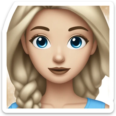 White girl with Brown hair and blue eyes and makeup kit  sticker