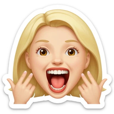 A girl with her mouth very wide open it is unreal and all her teeth are showing and she’s laughing sticker