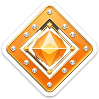 Futuristic reward points icon with PFD text in the middle, diamond or hexagon shape, circuit board lines, Bloomberg terminal aesthetic, gold orange phosphor glow on dark background, minimalist geometric, no text, fintech style, clean edges, professional icon design sticker