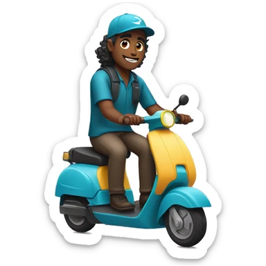 delivery man with long wavy hair on e-scooter sticker