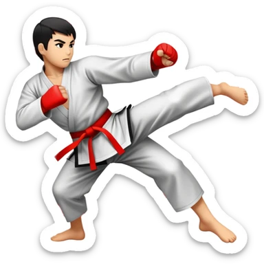 An emblem-style emoji representing striking martial arts. The design features a powerful punch icon surrounded by dynamic lines, symbolizing speed and strength. A black and red color scheme highlights intensity, with a bold and clean font for the text 'Striking Arts'. Transparent background. sticker