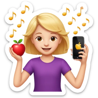 happy child dancing with a phone, spinning, apple style emoji sticker