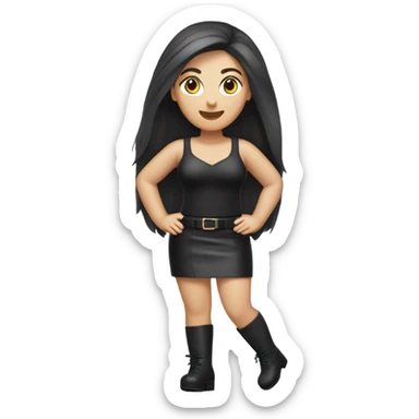 Caucasian Curvy woman with long dark straight hair wearing Mini black leather skirt hyper-realistic  sticker