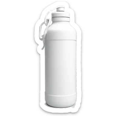 white water bottle with white lid, white handle strap sticker
