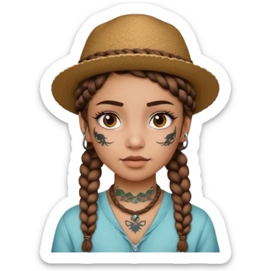 color braided girl with hat and face tattooed sticker