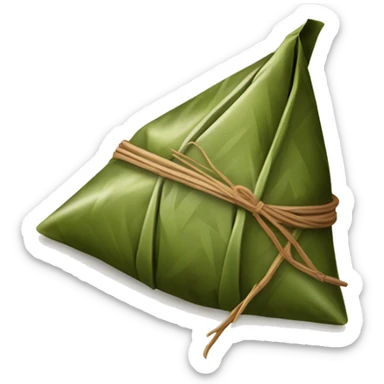 A traditional Chinese zongzi, a wrapped glutinous rice dumpling, in a triangular shape. The zongzi is wrapped with brown bamboo leaves and tied with a string. sticker