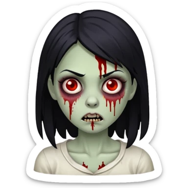 white girl zombie with black hair and blood, scary expression sticker