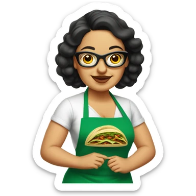 mexican chubby lady green apron  with glasses cooking tacos sticker