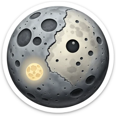 Mercury planet emoji, round, gray, heavily cratered with visible lighter plains, resembling the moon sticker