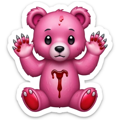 Pink gloomy bear blood with paw claw sticker