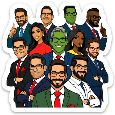 Grant Cardone, Tai Lopez, Josh King Madrid, Alex Hormozi, Iman Gadzhi, Daniel G, Branden Condy, Patrick Bet-David, Dan Henry, Luke Belmar, Shelby Sapp, Leila Hormozi, Tefi Valenzuela, business, influencers, friends, rich millionaire success lifestyle, private jet , supercars, success, sales sticker