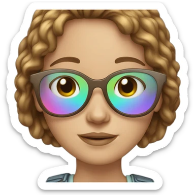 white girl with rainbow glasses and brown hair sticker
