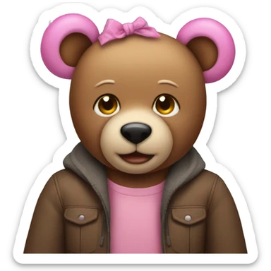 Teddy bear with pink boys on the ears  sticker