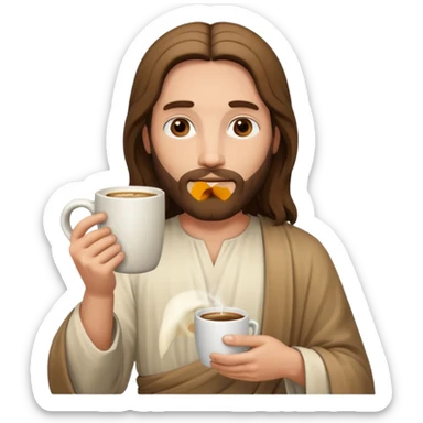 Jesus holding a coffee mug sticker