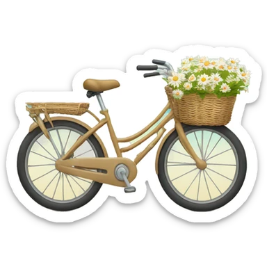 Beach bicycle with front basket with daisies  sticker
