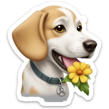 A dog with a flower in its mouth sticker