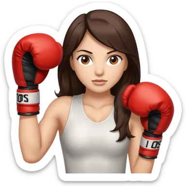 An woman with long dark brown hair in boxing gloves and light brown eyes sticker