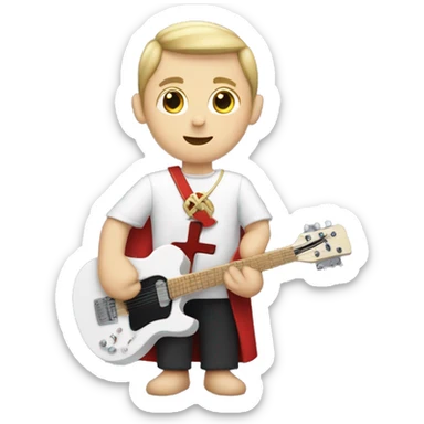 white choirboy in tunic with cross on neck and electric guitar in hand sticker
