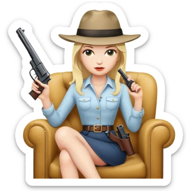 Mafia blondes woman in hat , gun , armchair  sticker