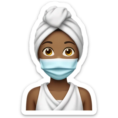A girl with a towel on her head and a mask on her face sticker