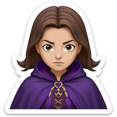Alecto Carrow in harry potter, a woman fat, brown hair, tied hair, look evil, dark purple cloak sticker