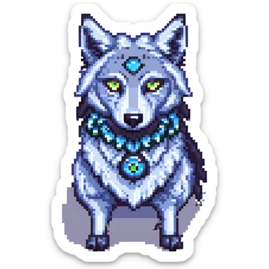 a wolf with 6 eyes and 12 arms, pixel art style sticker