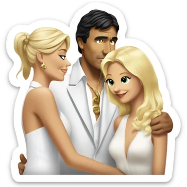 Tony Montana smirking with 2 beautiful blondes hugging him sticker