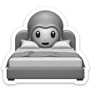 Minimalist emoji-style sticker of a bed with a covered figure and something strange peeking out from underneath. Grayscale only, simple icon.

 sticker