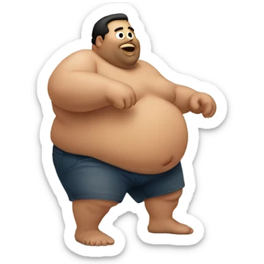 Fat man shirtless crawling, sie view sticker