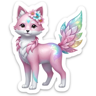 Multicolored sparkly shiny fantasy pastel iridescent light pale cute adorable pretty feminine elegant realistic floral exotic marble-Sakura-Falvie-Fionbri-fursona, full body sticker