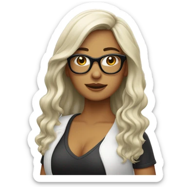 Chica blanca con pelo suelto negro y lentes linda  sticker