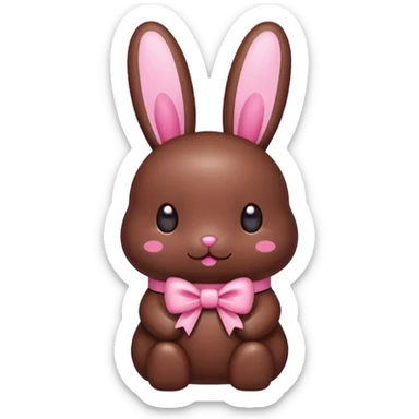 kawaii chocolate candy bunny with pink bow on neck sticker