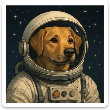 dog in space suit, starry background sticker